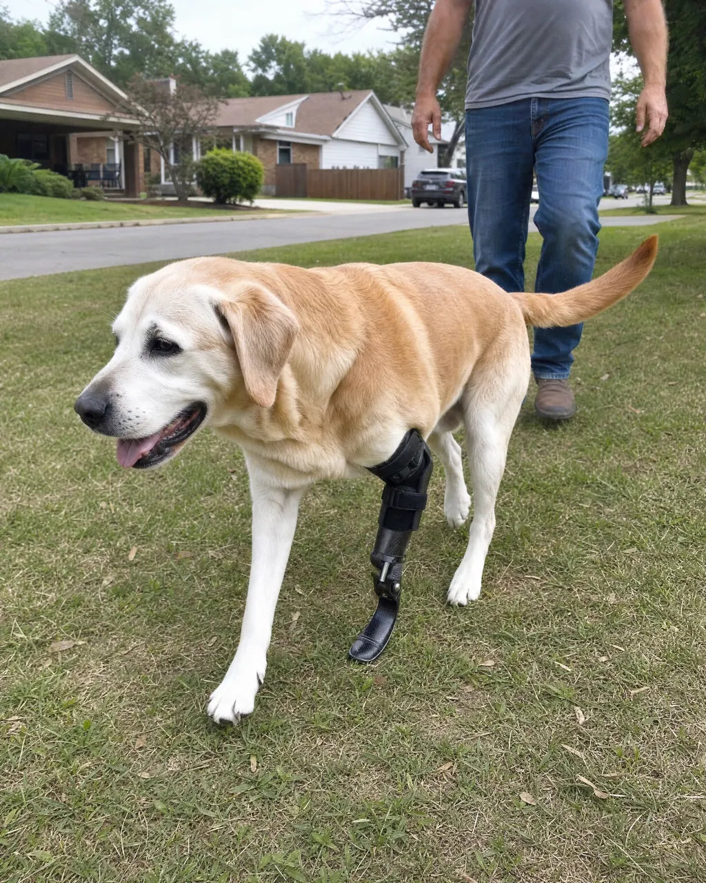 Yellow Lab in canine wheelchair cart